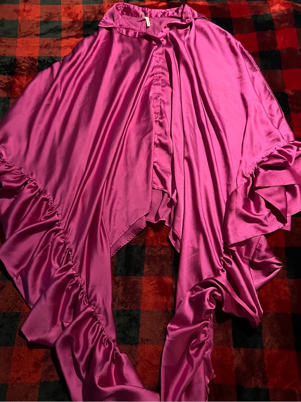Women's Fuchsia Satin Ruffled Shirt